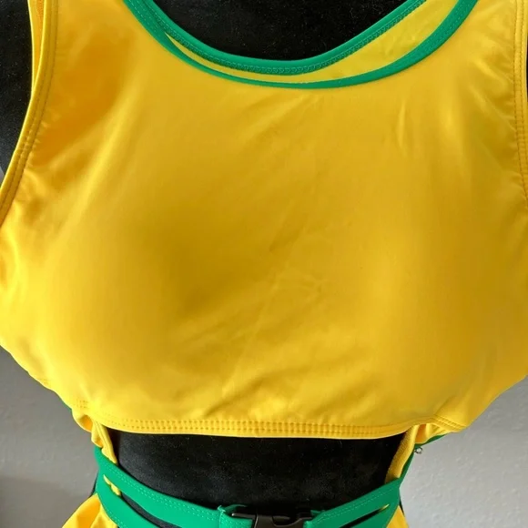 Yellow & Green Cutout Two-Piece Bikini Set | Sporty High-Leg Swimsuit - Picture 4 of 4